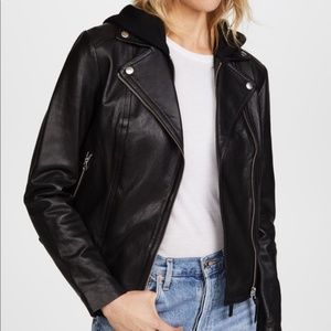 Mackage Yoana Classic Moto Leather Jacket With Removable Hood In Black